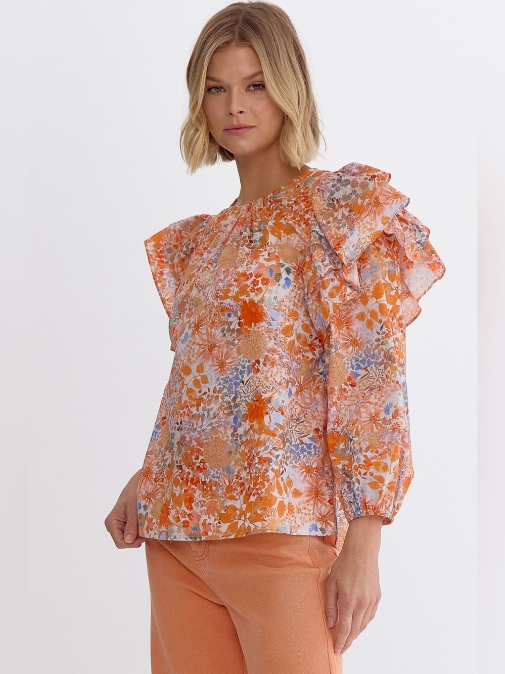 Entro Cressida Ruffled Long Sleeve Blouse Vintage Floral Print Cotton New Small